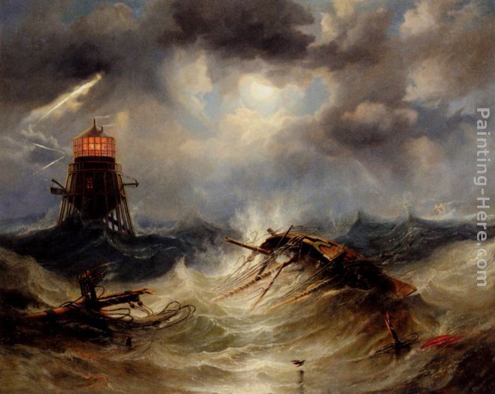 James Wilson Carmichael The Irwin Lighthouse, Storm Raging